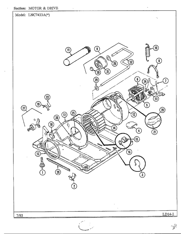 Motor And Drive Diagram and Parts List for 7433A  Norge Dryer