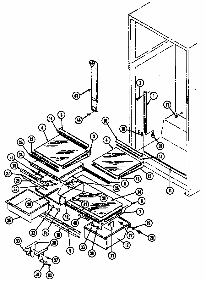 Shelves & Accessories (rtd2100cab/dh76a) (rtd2100cae/dh72a) (rtd2100cae/dh80a) (rtd2100cal/dh74a) (rtd2100caw/dh71a) Diagram and Parts List for RTD2100CAL DH72A Maytag Refrigerator