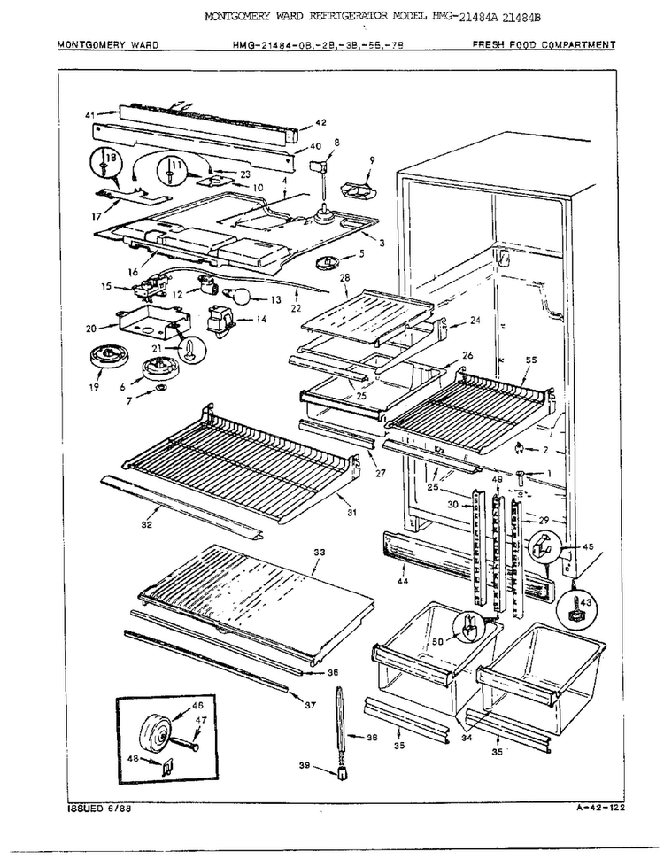 Fresh Food Compartment Diagram and Parts List for 21484B  Admiral Refrigerator