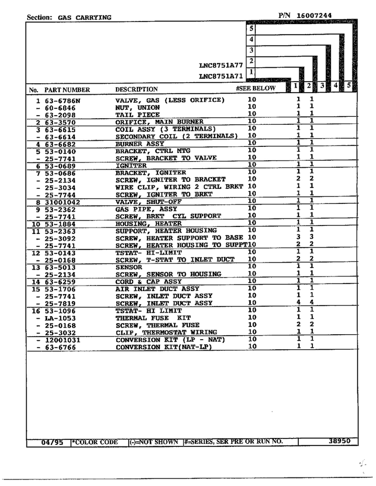 Gas Carrying Page 2 Diagram and Parts List for 8751A71  Norge Dryer