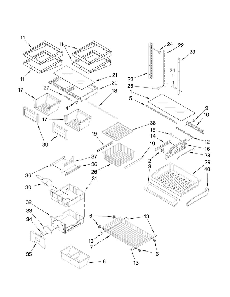 Shelf Parts Diagram and Parts List for JFC2290VPR0  Jenn-Air Refrigerator