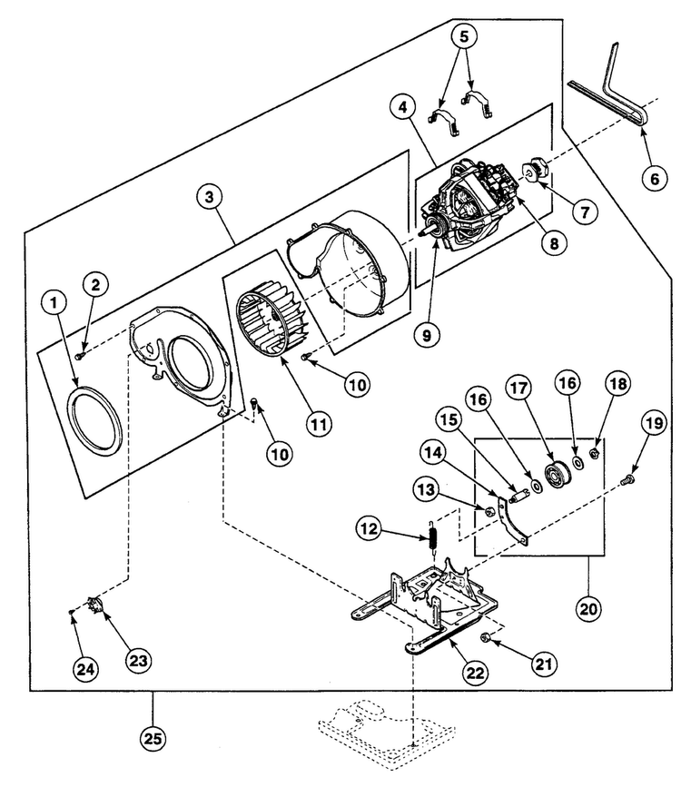 Motor Assy Diagram and Parts List for SSEY17LF  Speed Queen Dryer