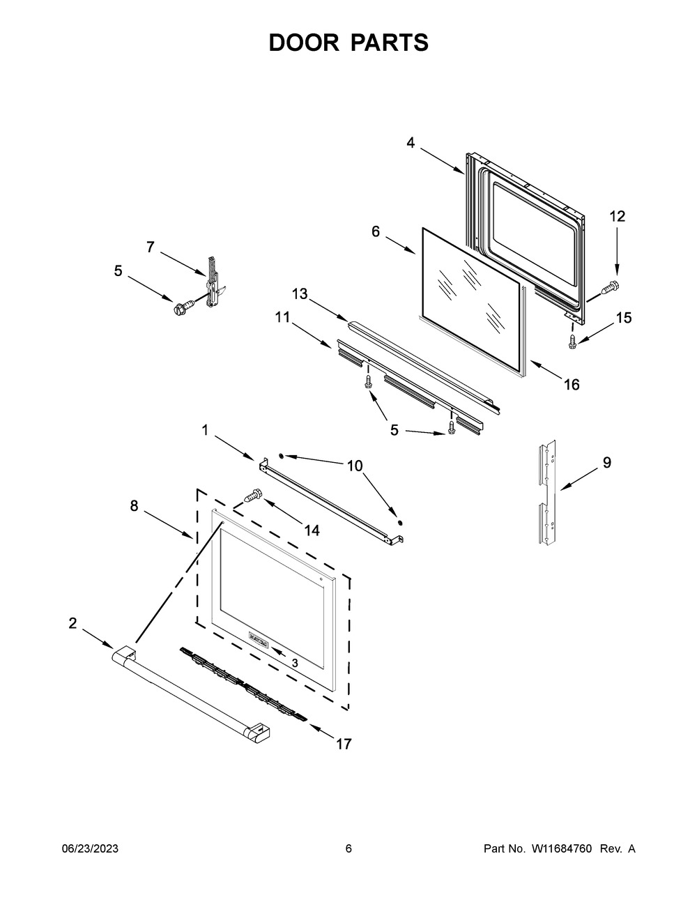 Door Parts Diagram and Parts List for YMES8800PZ0  Maytag Range