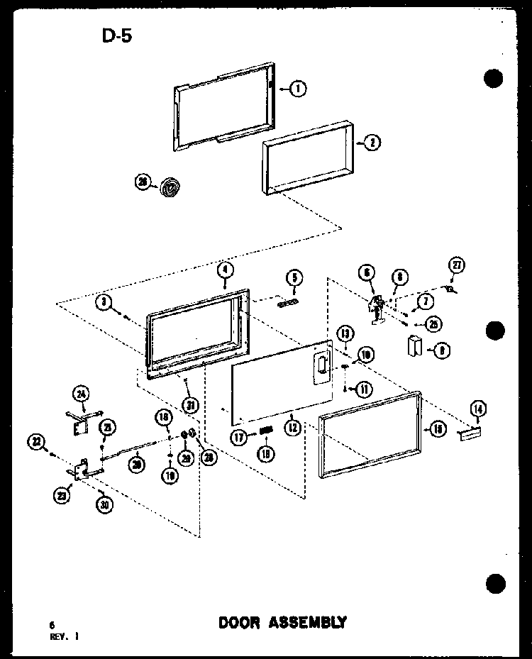 Door Assembly Diagram and Parts List for RC-14S P73824-4M Amana Microwave