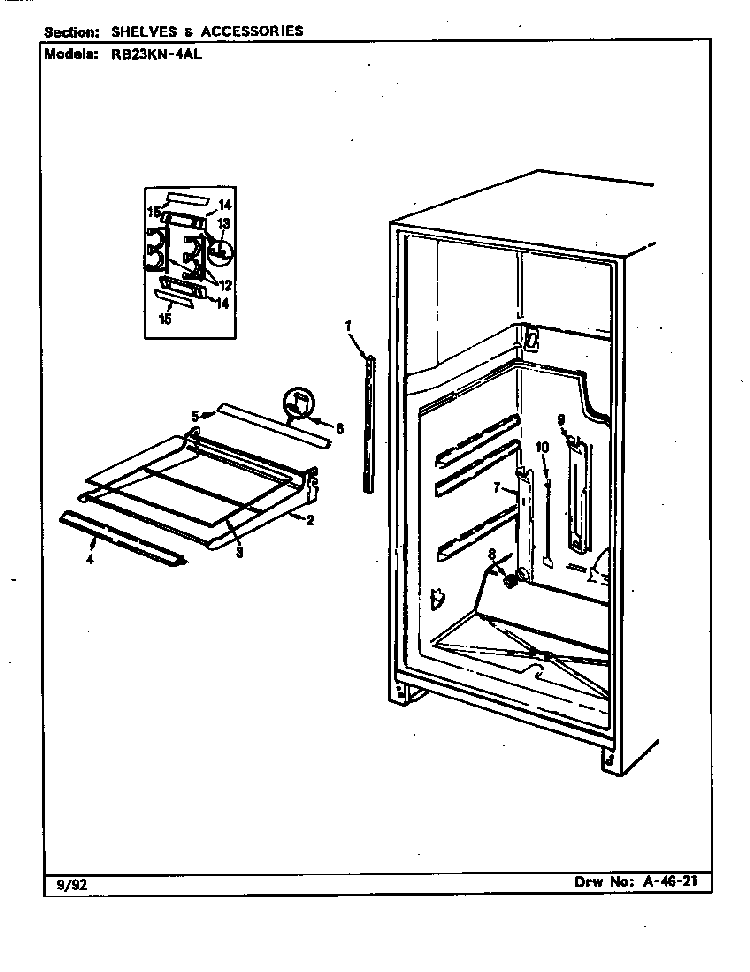 Shelves & Accessories Diagram and Parts List for RB23KA-4AL CG96A Magic Chef Refrigerator