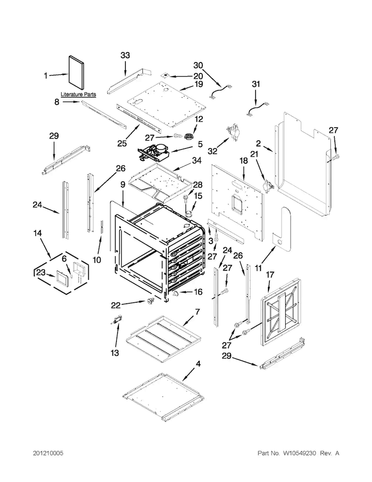 Upper Oven Parts Diagram and Parts List for JJW3830WB02  Jenn-Air Wall Oven