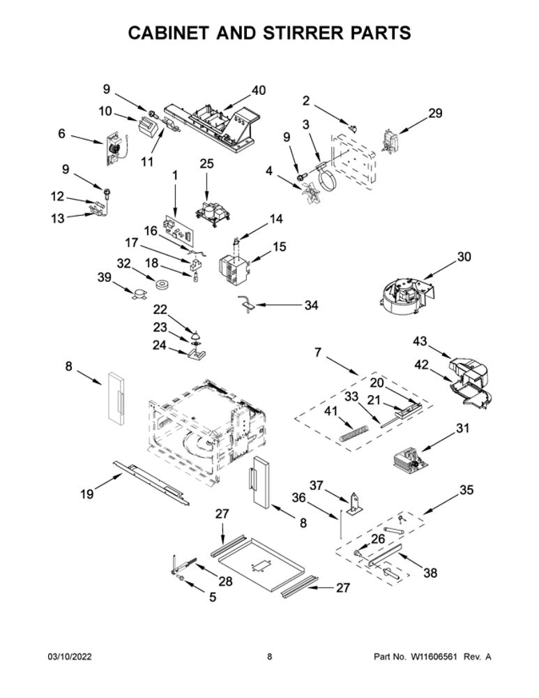 Cabinet And Stirrer Parts Diagram and Parts List for JMC2430LM00  Maytag Microwave