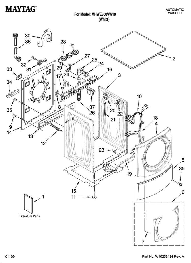 Top And Cabinet Parts Diagram and Parts List for MHWE300VW10  Maytag Washer