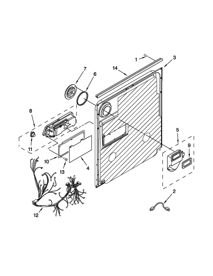 Inner Door Parts Diagram and Parts List for MDBTT53AWB1  Maytag Dishwasher