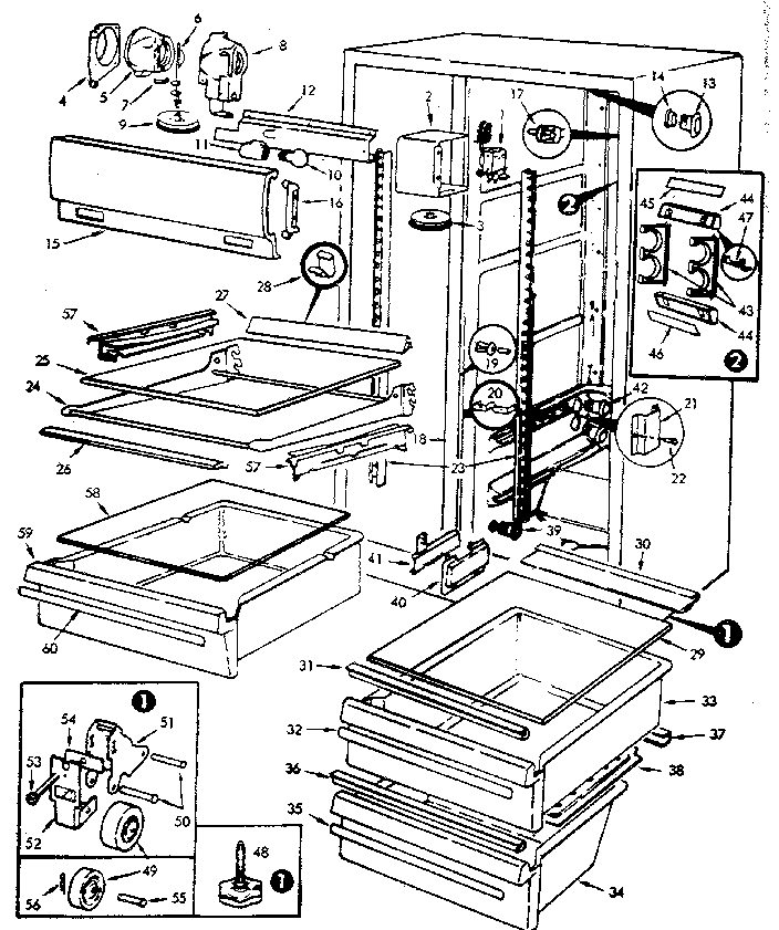 Fresh Food Compartment Diagram and Parts List for JRS223B-M8N07A  Jenn-Air Refrigerator