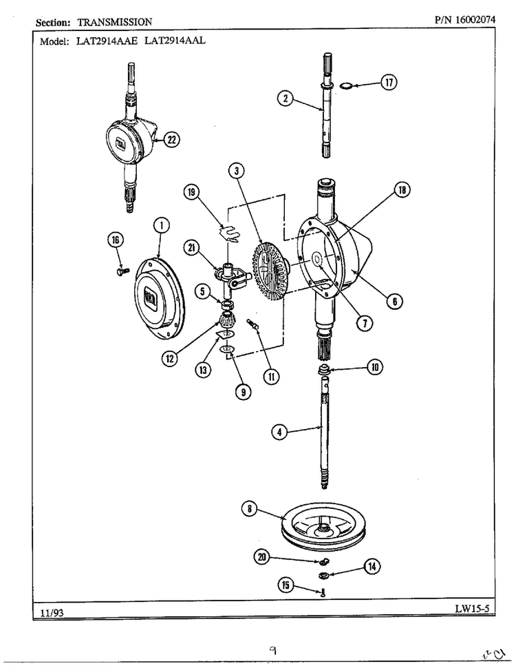 Transmision Diagram and Parts List for 6329  Maytag Washer