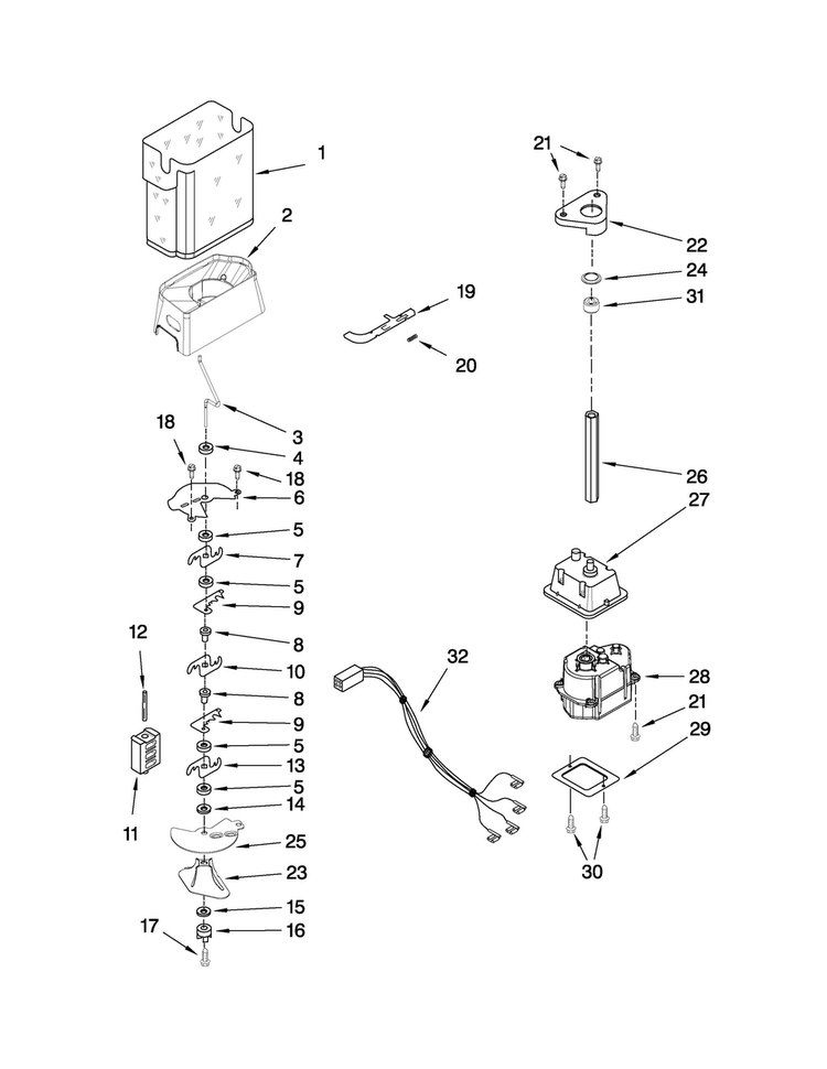 Motor And Ice Container Parts Diagram and Parts List for MSD2553WEM01  Maytag Refrigerator