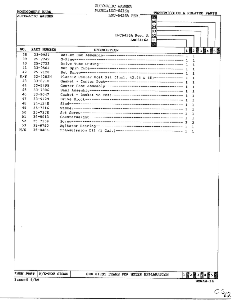 Transmission And Related Parts Page 3 Diagram and Parts List for 6416A REV A Norge Washer