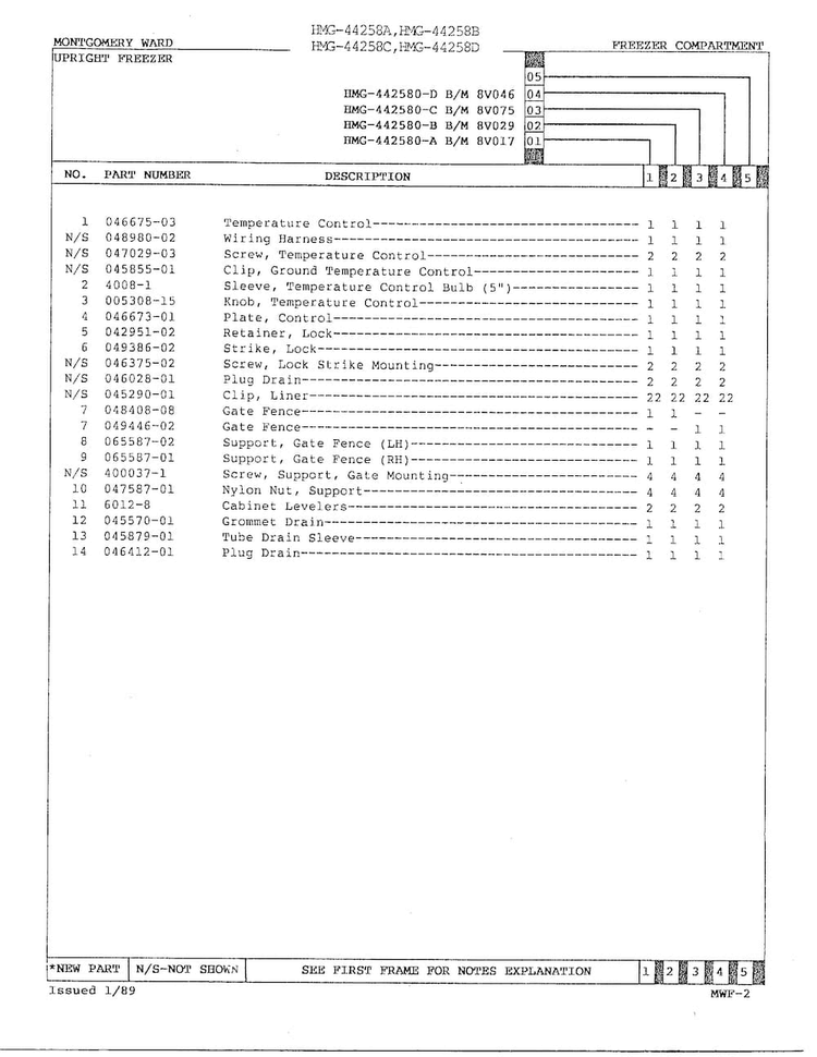 Freezer Compartment Page 2 Diagram and Parts List for 44258B  Admiral Freezer