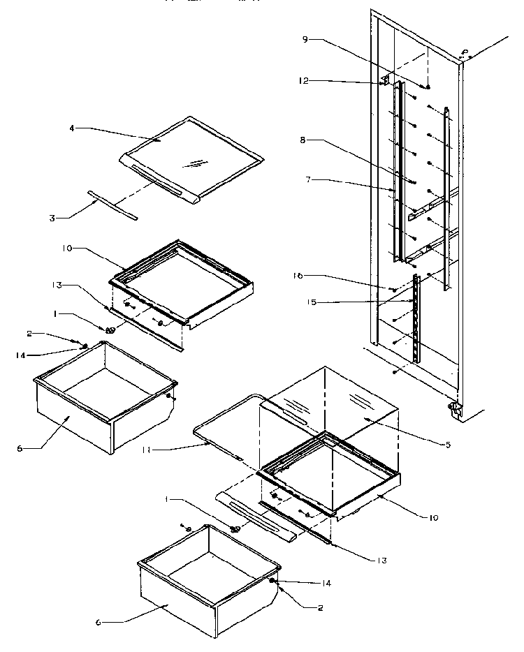 Shelving And Drawers Diagram and Parts List for SRD20S4W-P1190801WW  Amana Refrigerator