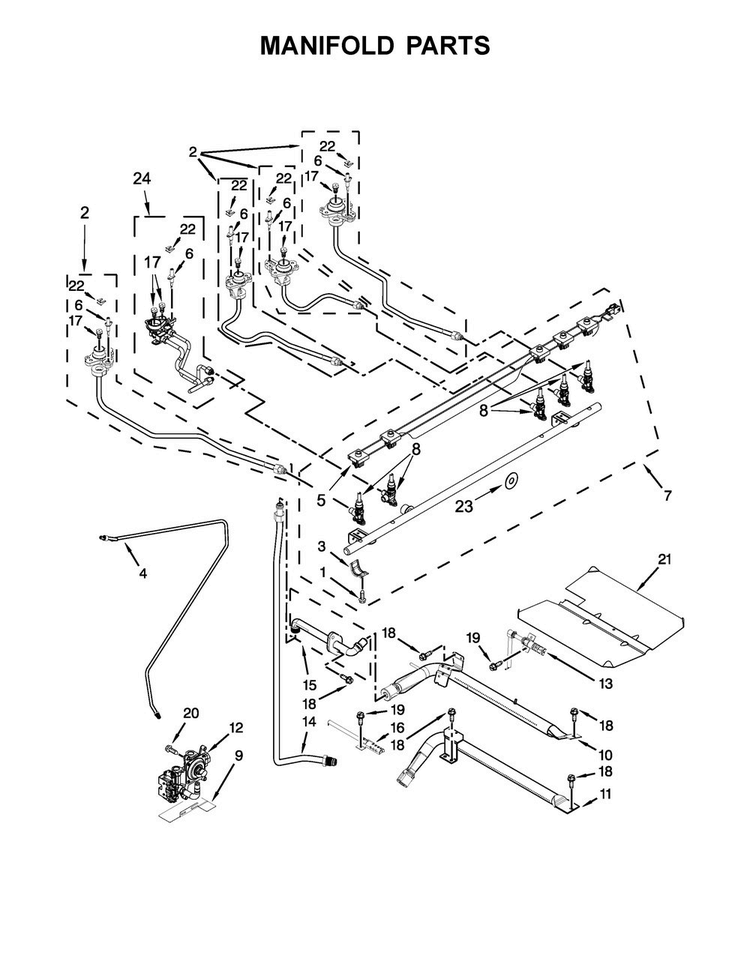 Manifold Parts Diagram and Parts List for JGS1450DB0  Jenn-Air Range