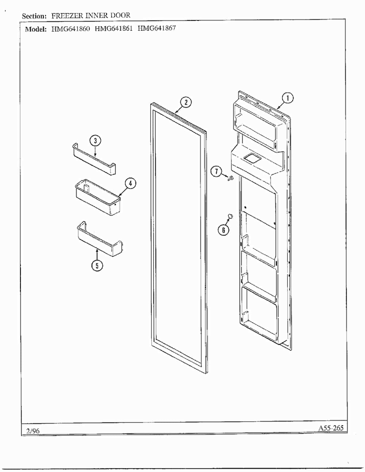 Freezer Inner Door Diagram and Parts List for 641861  Admiral Refrigerator