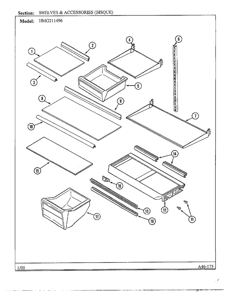 Shelves/accessories Diagram and Parts List for HMG211496  Admiral Refrigerator