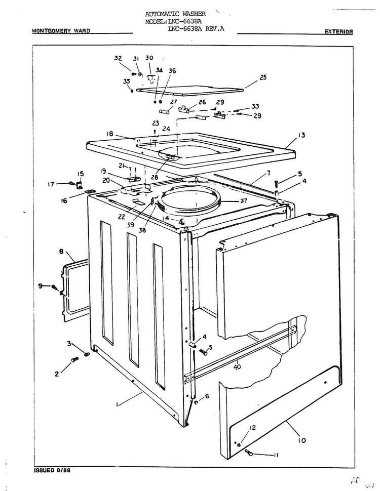 Exterior Diagram and Parts List for 6638A  Norge Washer