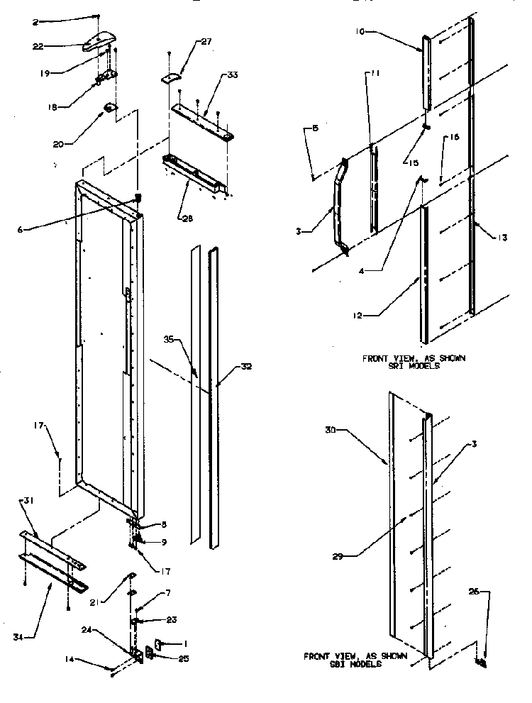 Freezer Door Hinge And Trim Parts Diagram and Parts List for SRI20S2E-P1190101WE  Amana Refrigerator