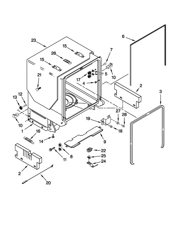 Tub And Frame Parts Diagram and Parts List for MDB8959SAS0  Maytag Dishwasher