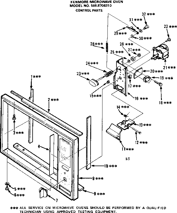 Control Parts Diagram and Parts List for 5658708310  Kenmore Microwave