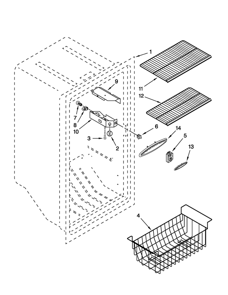 Liner Parts Diagram and Parts List for MQF2056TEW01  Maytag Freezer