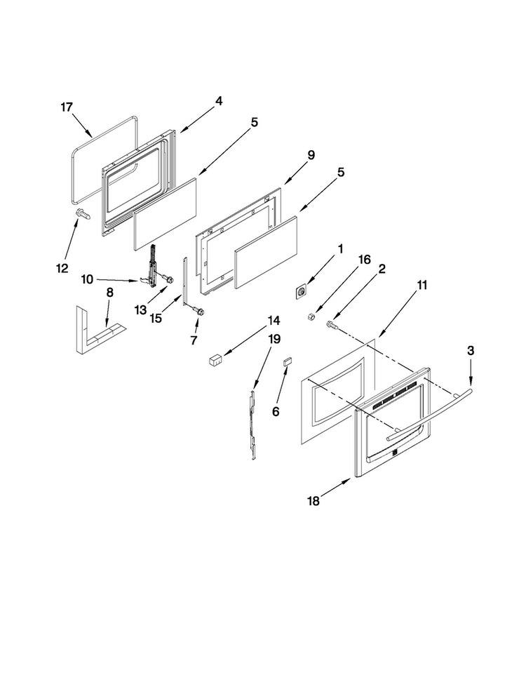 Door Parts Diagram and Parts List for MGR8875WB1  Maytag Range