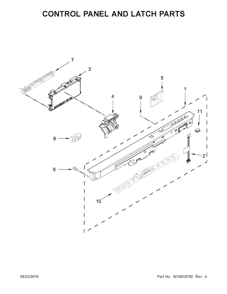 Control Panel And Latch Parts Diagram and Parts List for MDB8959SFZ4  Maytag Dishwasher