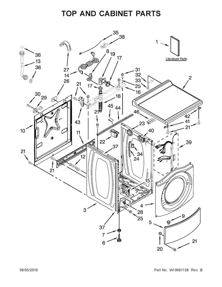 Top And Cabinet Parts Diagram and Parts List for MHN33PRCWW0  Maytag Washer