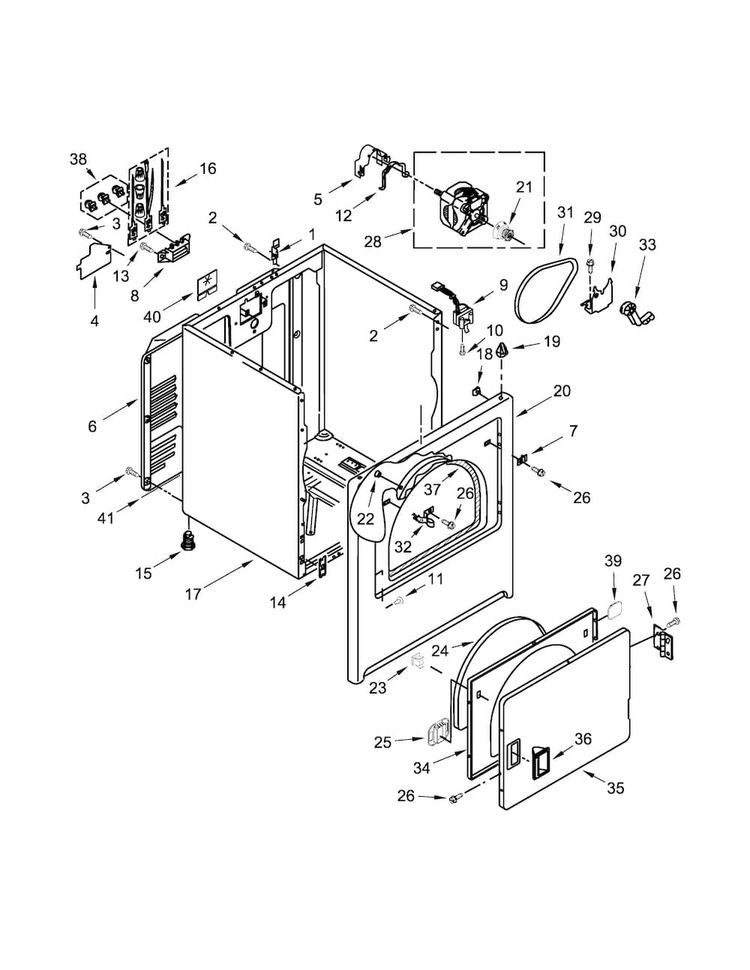 Cabinet Parts Diagram and Parts List for NED4705EW1  Amana Dryer