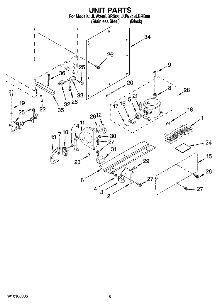 UNIT PARTS Diagram and Parts List for JUW248LBRS00  Jenn-Air Wine and Beverage Cooler