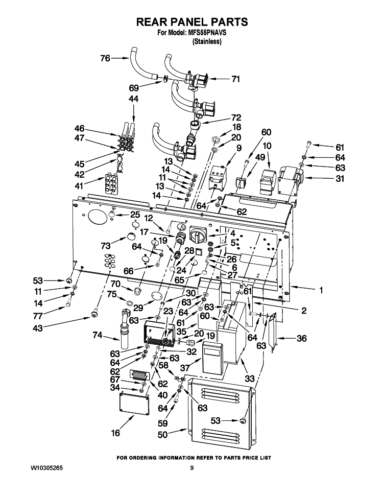 REAR PANEL PARTS Diagram and Parts List for MFS55PNAVS  Maytag Washer