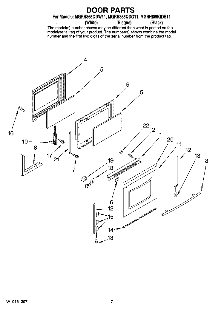 DOOR PARTS Diagram and Parts List for MGRH865QDB11  Maytag Range
