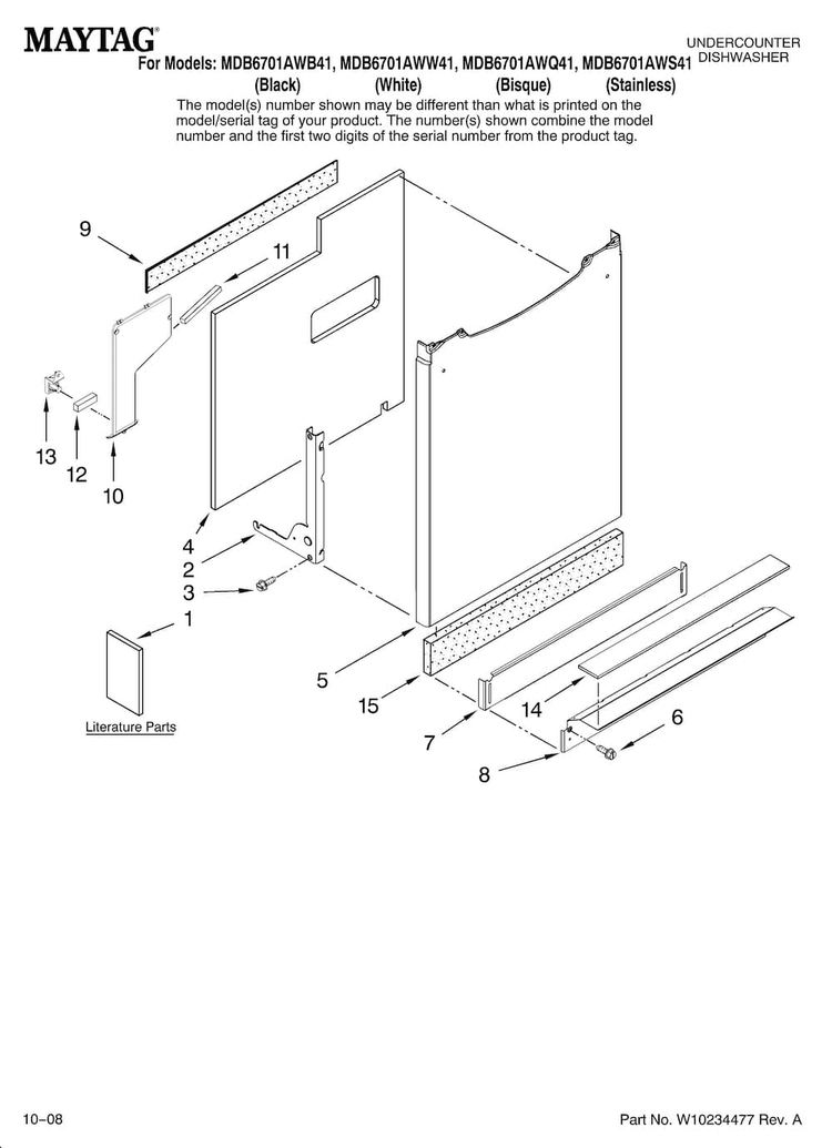 Door And Panel Parts Diagram and Parts List for MDB6701AWQ41  Maytag Dishwasher