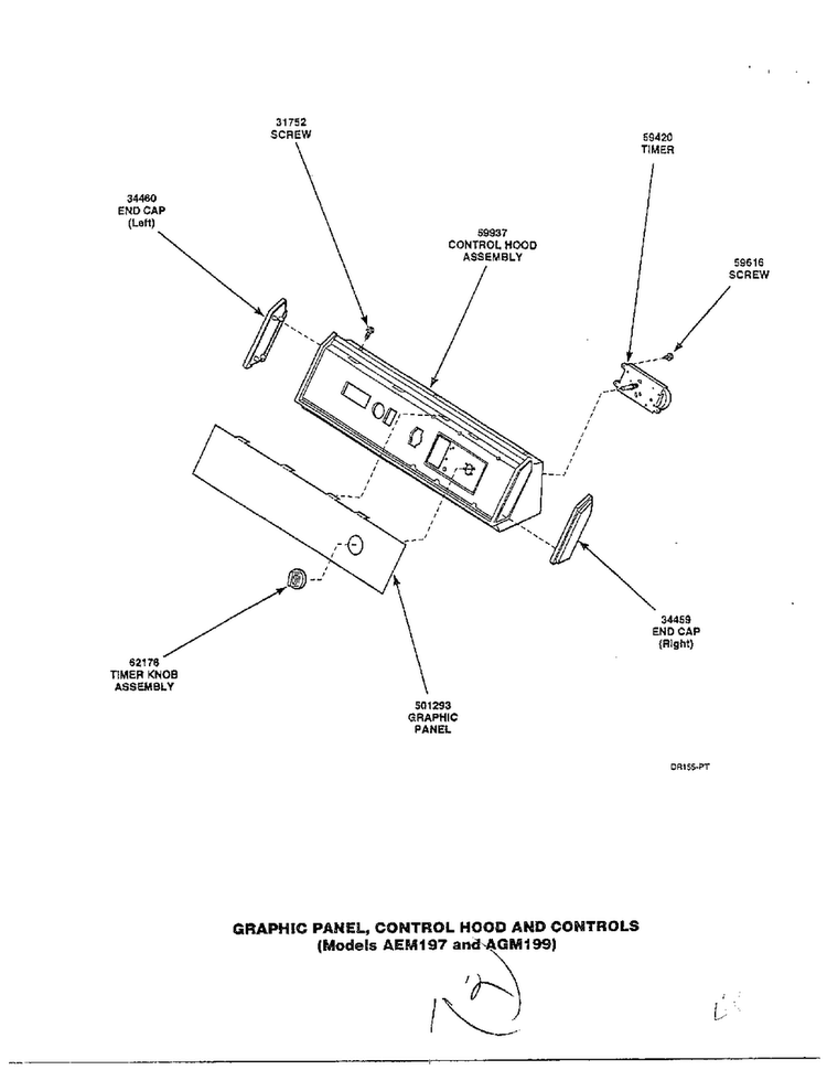 Graphic Panel/control Hood And Controls Diagram and Parts List for 7493-LEM437  Amana Dryer