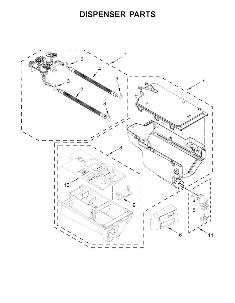 Dispenser Parts Diagram and Parts List for MHW3500FW1  Maytag Washer