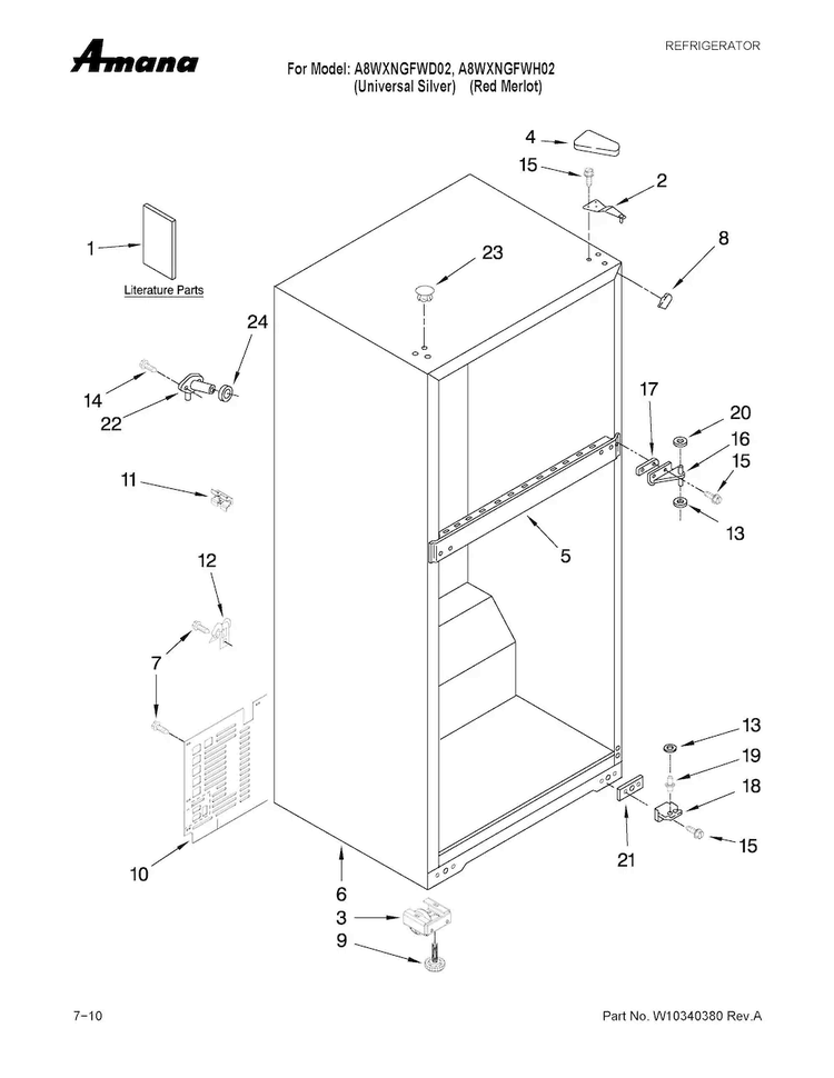 Cabinet Parts Diagram and Parts List for A8WXNGFWD02  Amana Refrigerator