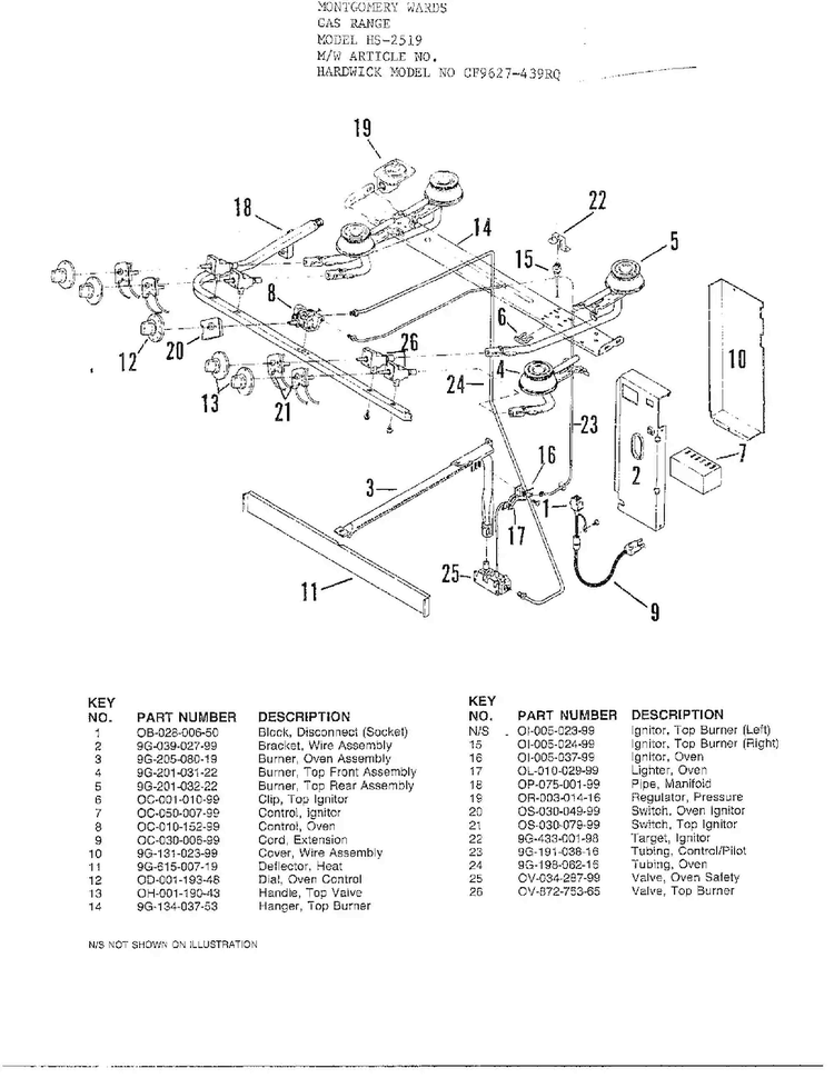 Gas Range Page 2 Diagram and Parts List for CF9627-439RQ  Hardwick Range