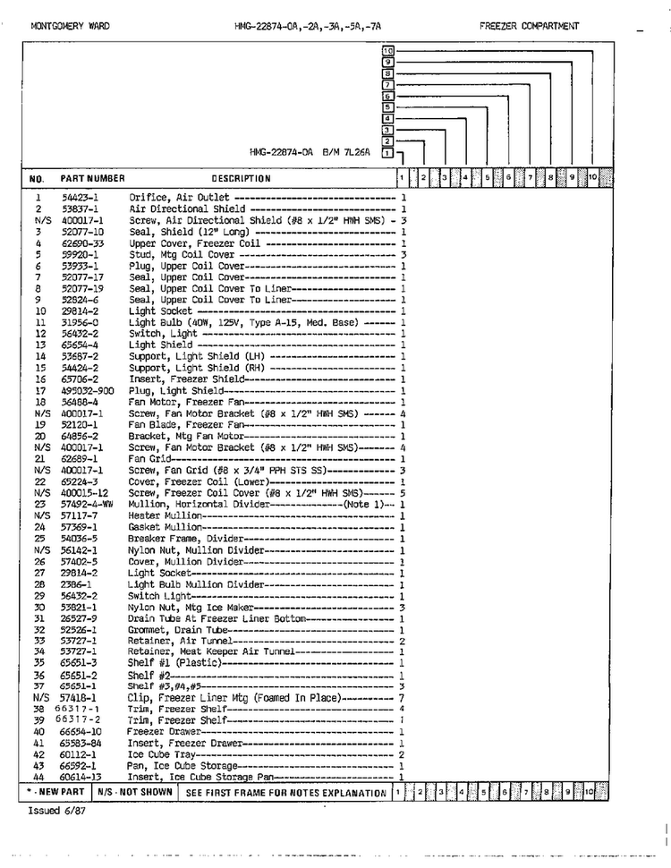 Freezer Compartment Page 2 Diagram and Parts List for 22874A  Admiral Refrigerator