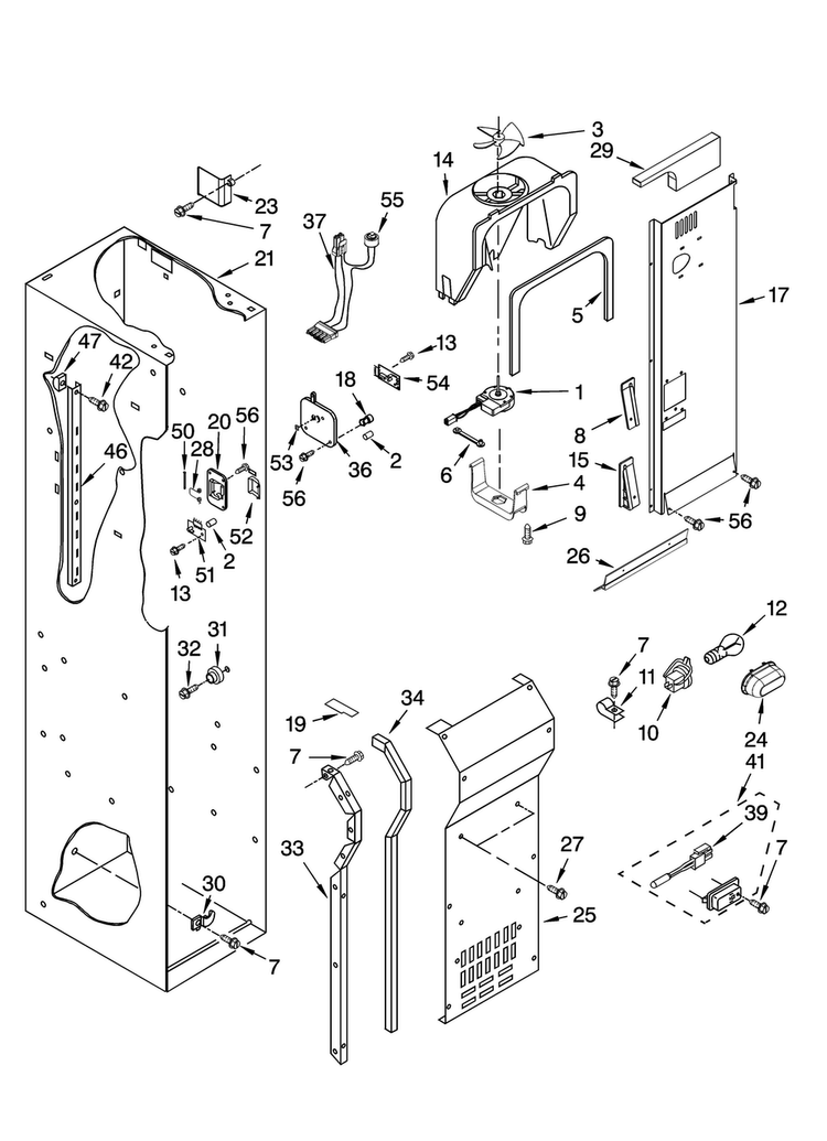 Freezer Liner And Air Flow Parts Diagram and Parts List for JS42SEDUDB01  Jenn-Air Refrigerator