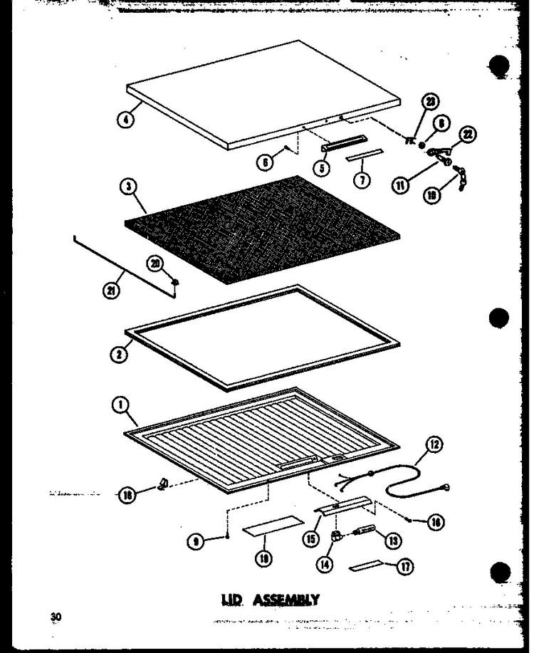 Lid Assembly Diagram and Parts List for C28F-A P60212-74WA Amana Freezer
