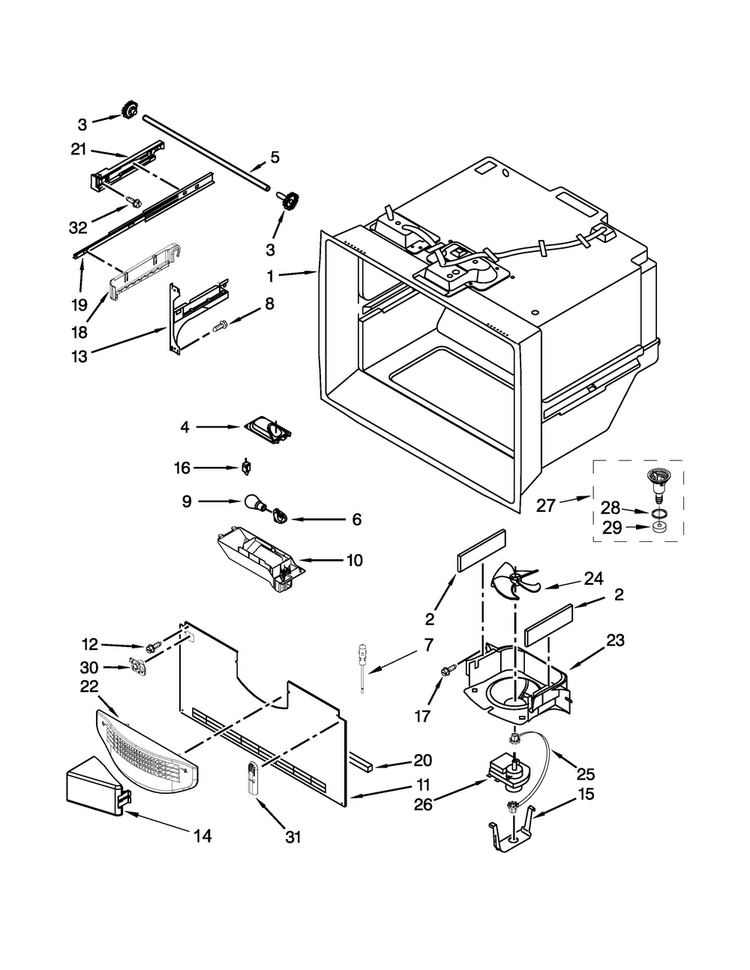 Freezer Liner Parts Diagram and Parts List for JFC2290REY00  Jenn-Air Refrigerator
