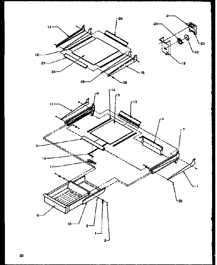 Cabinet Shelving Diagram and Parts List for TG18R2L-P1158305WL  Amana Refrigerator