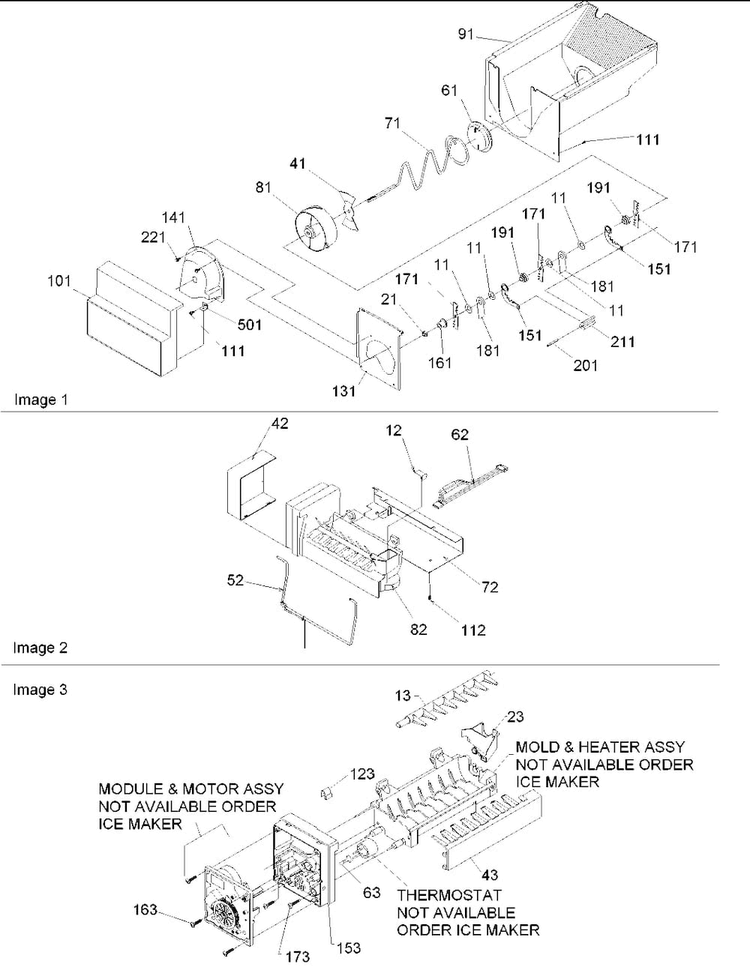 Ice Bucket Auger & Ice Maker Parts Diagram and Parts List for SSD522VS-P1320307WS  Amana Refrigerator