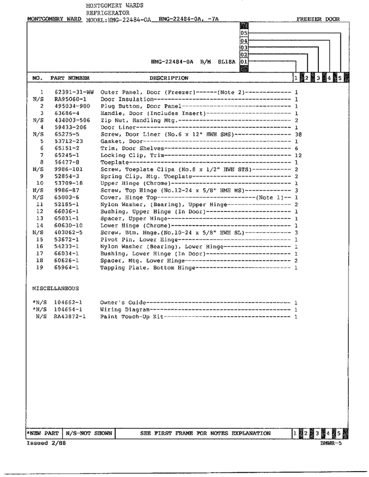 Freezer Door Assesmbly Page 2 Diagram and Parts List for 22484-OA  Admiral Refrigerator