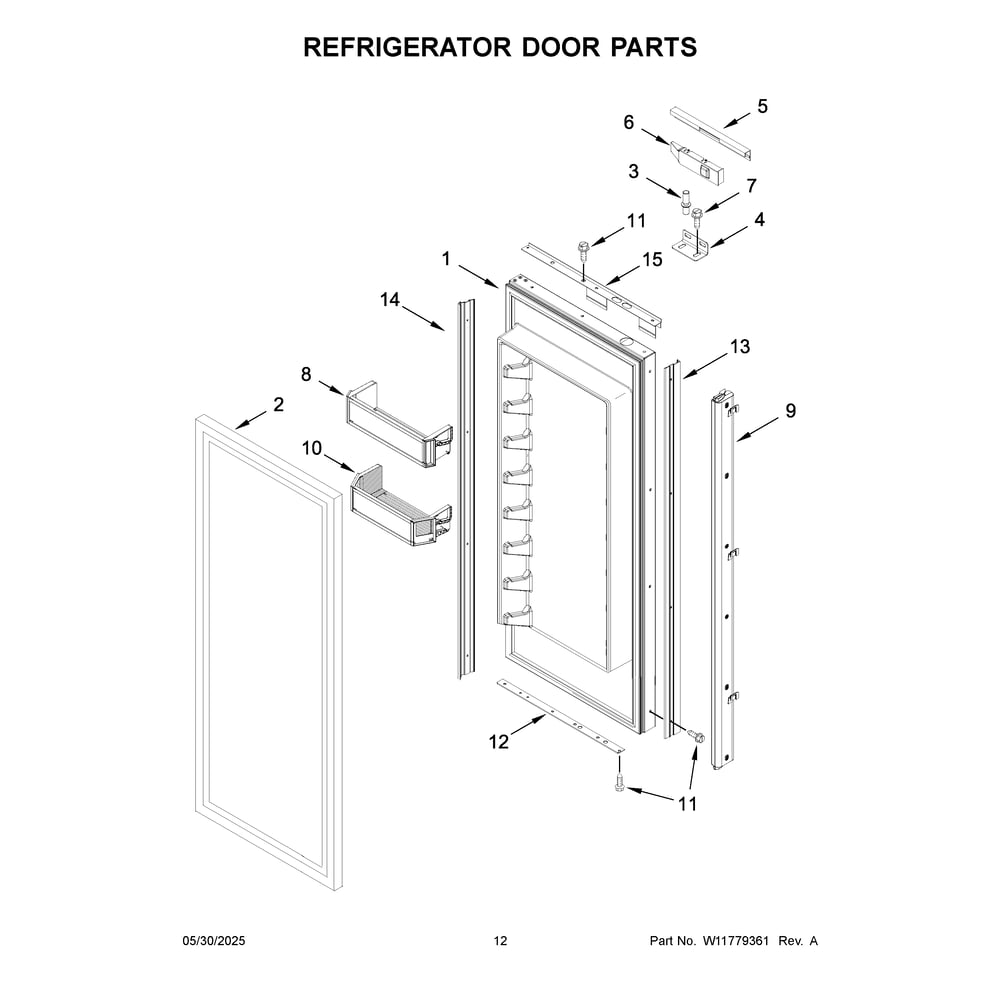 Refrigerator Door Parts Diagram and Parts List for JF42NXFXDE25  Jenn-Air Refrigerator