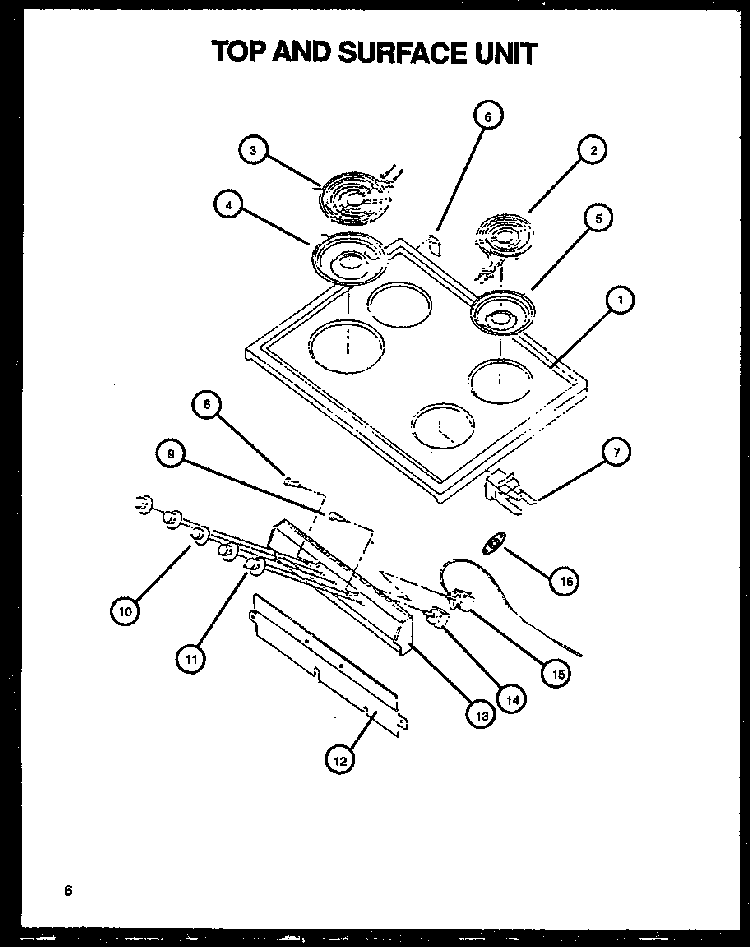 Top And Surface Unit Diagram and Parts List for SBE56FXW P1137959NW Amana Range