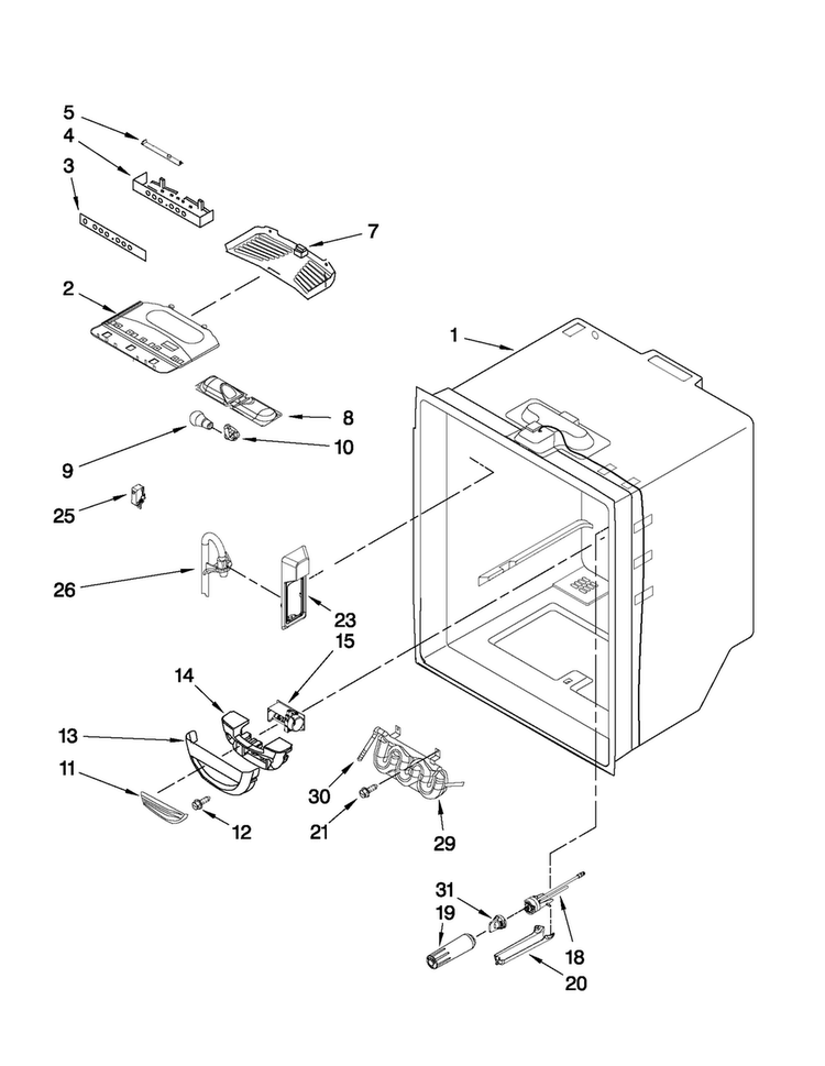 Refrigerator Liner Parts Diagram and Parts List for JFC2290VEP7  Jenn-Air Refrigerator