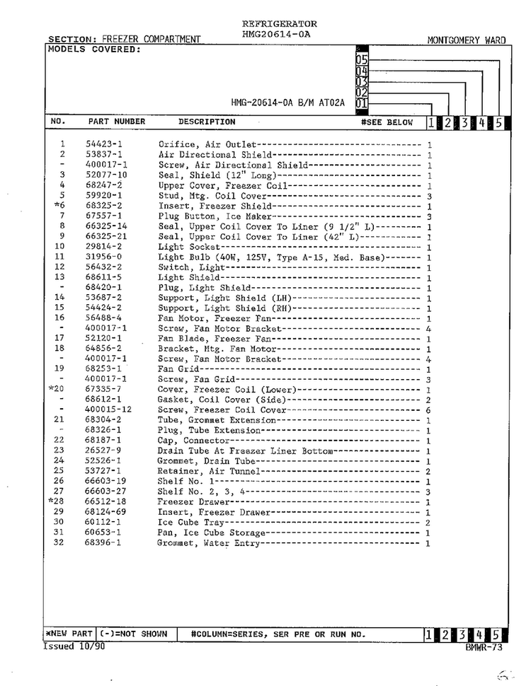 Freezer Compartment Page 2 Diagram and Parts List for 6540A REV Admiral Refrigerator